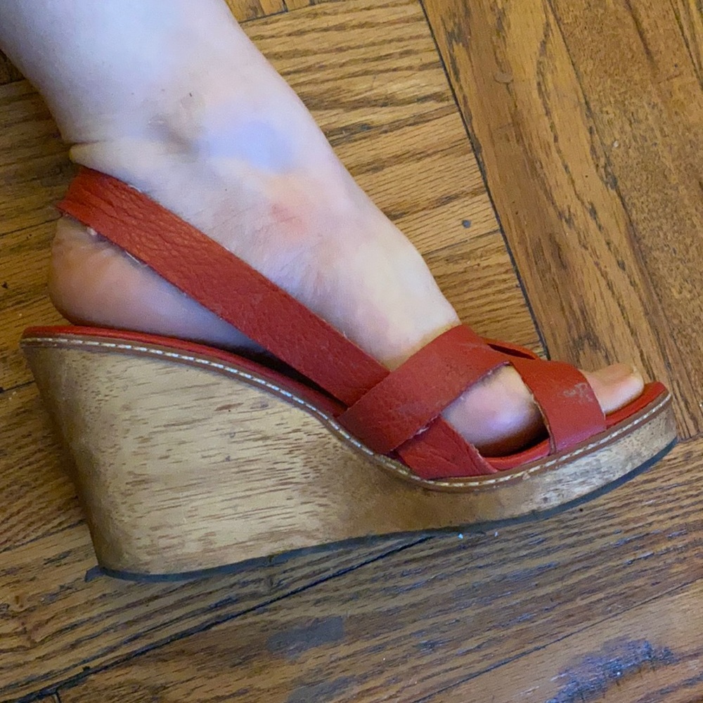 Zara Red Leather Wedge Sandals